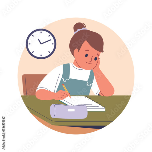 Schoolgirl doing homework learning lesson