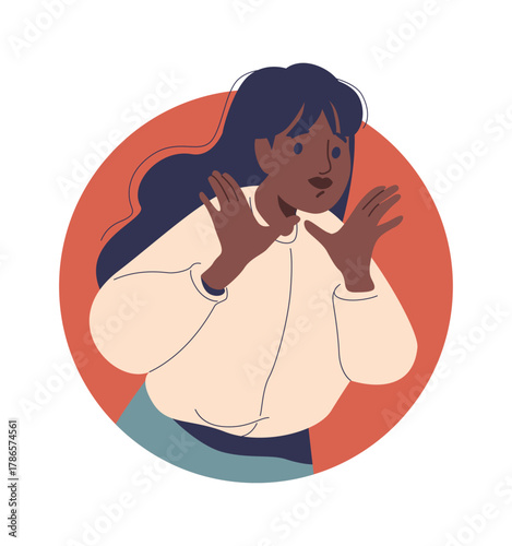 Shocked surprised businesswoman round frame