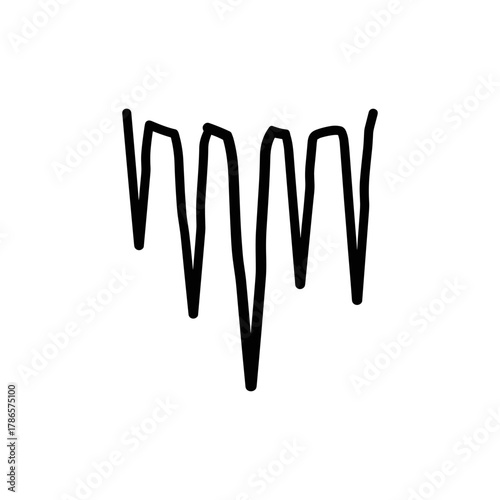 Icicles outline in a black linear design on a white background  