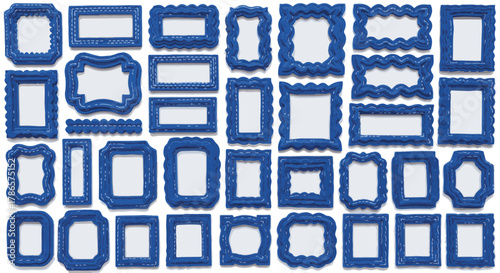 A vast collection of decorative blue frames, each with its unique ornate design, are artfully arranged in a high-angle view, creating a visually compelling presentation.