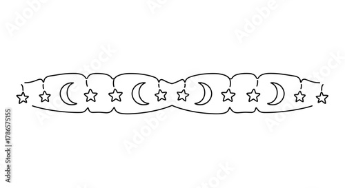 Moon and star decorative line art in minimalist style  