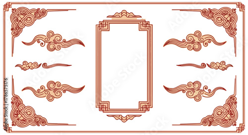 Ornate frames and cloud patterns, designed with elegant artistry and intricate detail. It would be perfect for cultural themed artworks.