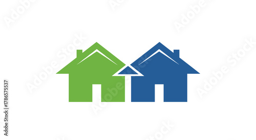 Vibrant real estate logo featuring green and blue homes together in a contemporary design for modern property investments and community growth