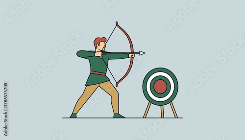 An archer practices target shooting focusing intently on posture and breath control to improve accuracy and consistency.