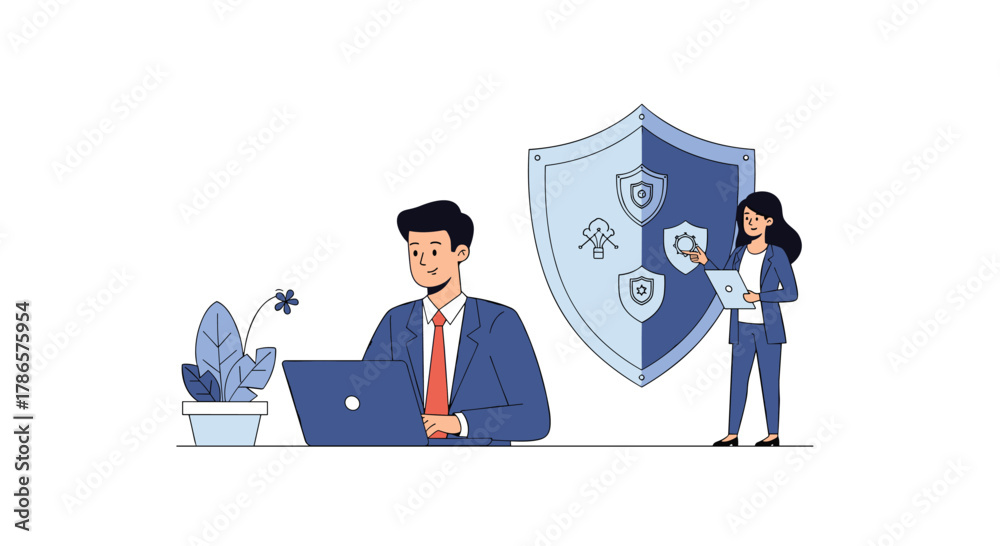 Fototapeta premium Safeguarding data with a professional team, cybersecurity solutions for modern businesses ensuring protection and trust with innovative tech