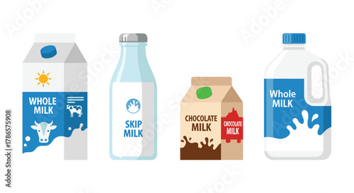 Fresh milk selection offers healthy choices like whole milk, skip milk, and chocolate milk for a nutritious lifestyle beverage option