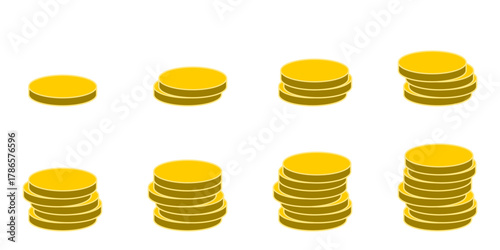 Stacked Gold Coin Money or Cryptocurrency Stapled Token Symbol Icon Set. Vector Image.