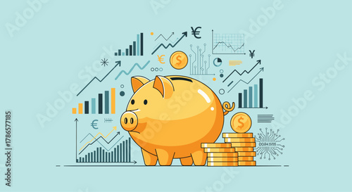 Visualize savings growth with this cute piggy bank representing financial planning and positive market trends for your business growth strategy