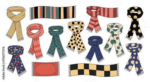 Vibrant collection of stylish scarves featuring modern patterns, perfect for fashion and seasonal promotions