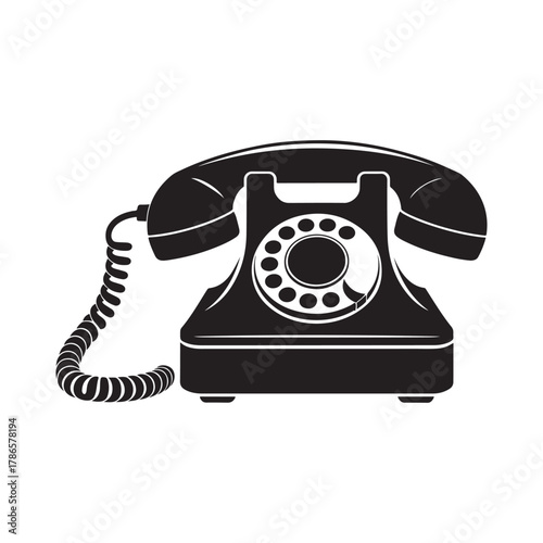 Vintage Rotary Dial Telephone Icon – Classic Retro Phone Silhouette Vector for Communication and Technology Design.