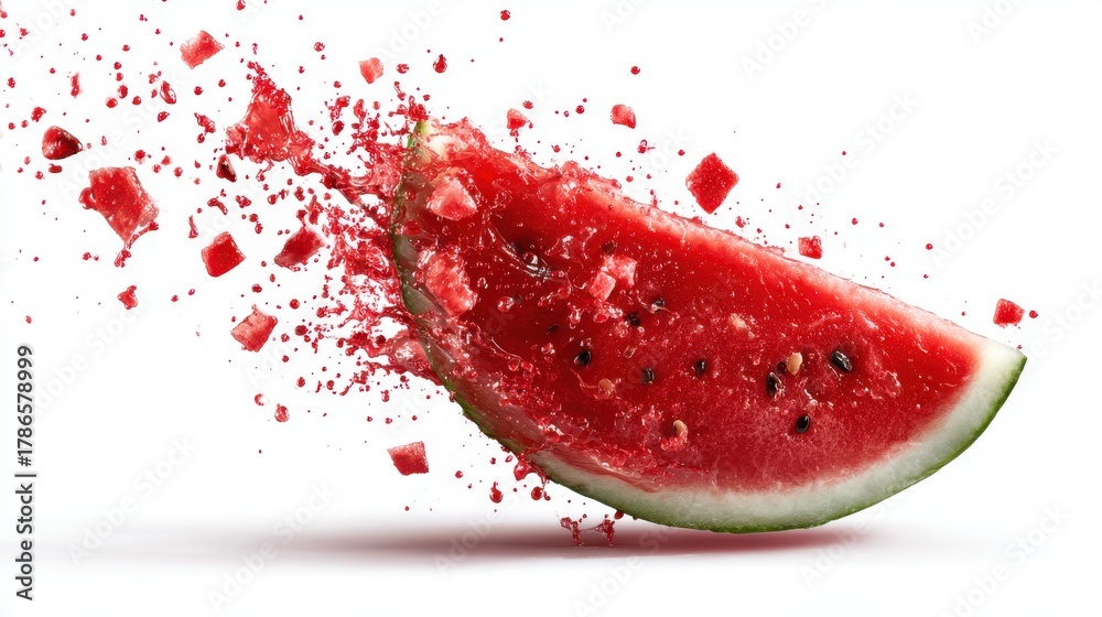 Fototapeta premium Slice of watermelon exploding into pieces