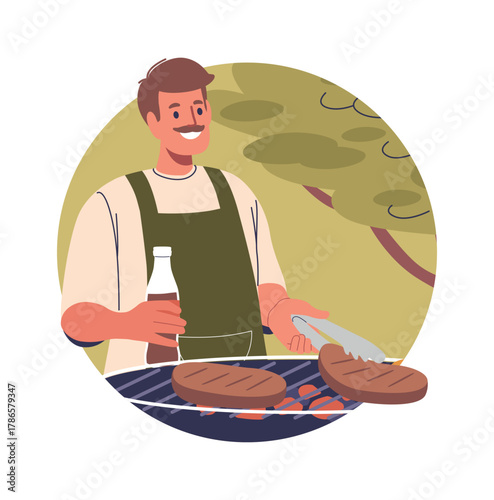 Man frying meat on grill