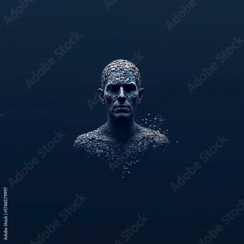 Human body Disintegrating Into Digital Pixels and Fragments, Concept Art