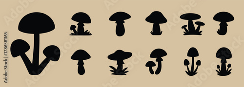 Assorted Mushroom Silhouette Vector Set - Fungi Shapes and Icons Collection - Nature Graphic for Cutting Machines