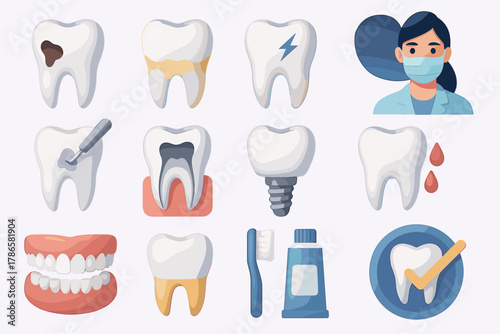 Dental Treatment and Tooth Care Icons – Dentistry and Oral Health Set