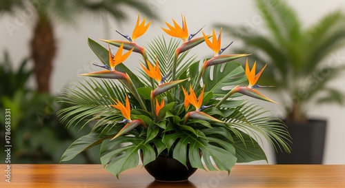 Stunning bird of paradise arrangement brings vibrant tropical elegance to your space, perfect for home decor and upscale events