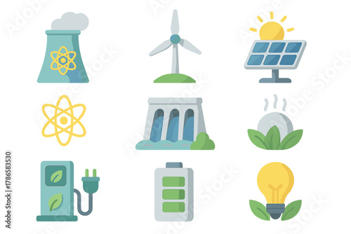 Clean and Renewable Energy Sources Icons Set