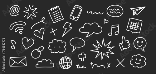 Hand Drawn Social Media and Communication Icons illustration