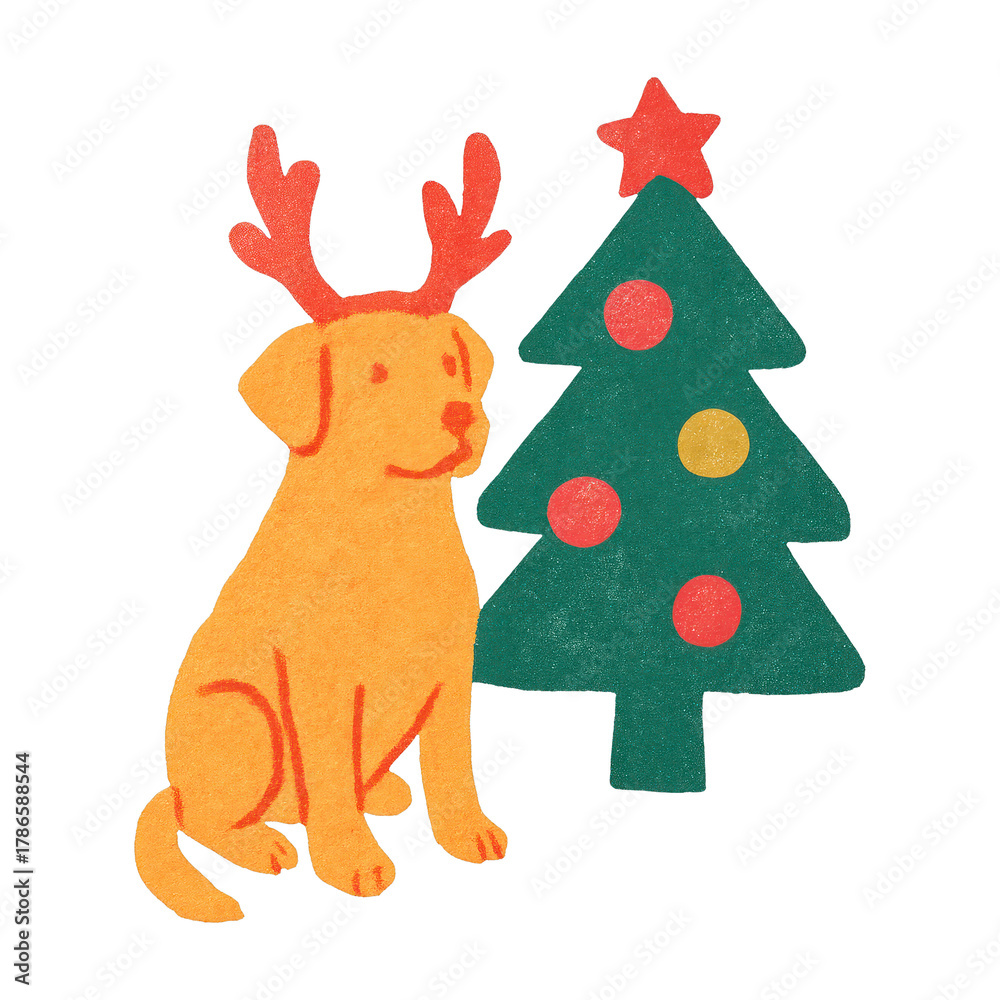 Fototapeta premium PNG Festive dog with Christmas tree