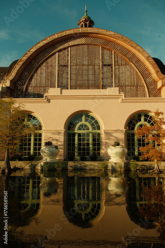 Botanical Garden and lily pond building in san diego balboa park on a sunny summer day