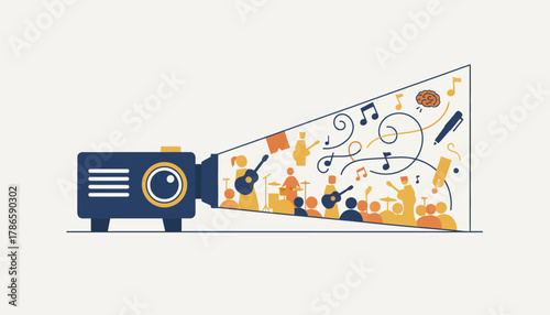 A slide projector casting images of past performances on a wall igniting nostalgia and fueling a new surge of songwriting creativity.