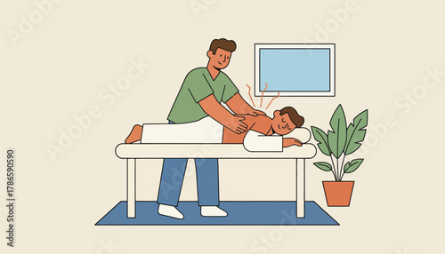 A cozy room where a patient receives a chiropractic adjustment illustrating the application of spinal manipulation for pain relief.