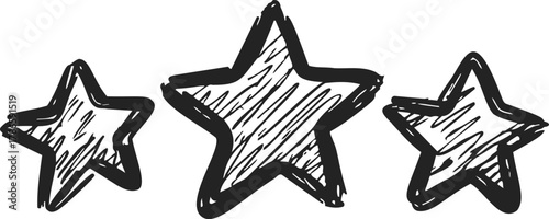 Stars sketch hand drawn three outlined doodle shapes with scribble texture — stock vector