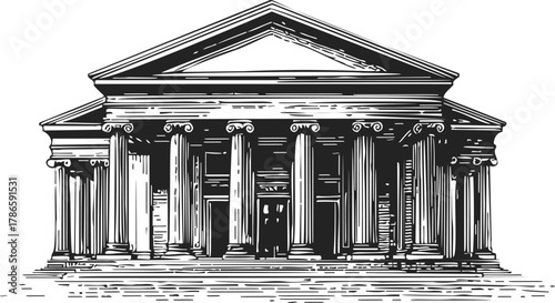 Classical building sketch, hand drawn vector, ancient Greek Roman temple with columns — stock vector