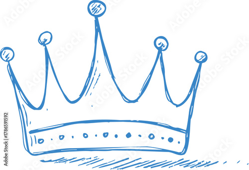 Crown, hand drawn sketch style with five points and jeweled band — stock vector