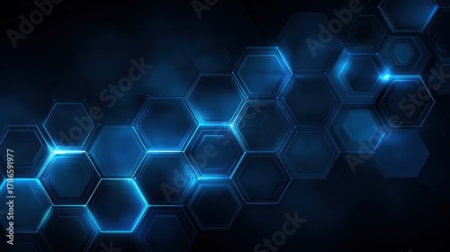 Dark blue background with hexagon geometric lines pattern