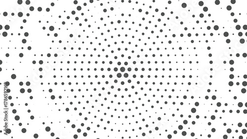 Monochrome halftone dot pattern forming a smooth radial gradient with circular density variations, minimal abstract background ideal for posters print textures UI graphics and modern decorative layout