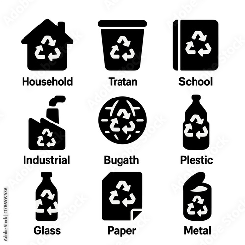 Eco-symbols for recycling: home, school, industrial, and materials