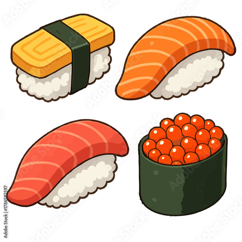 Delightful sushi assortment perfect for restaurant menus and culinary illustrations