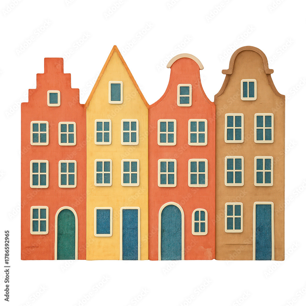 Fototapeta premium PNG Colorful wooden townhouses decor