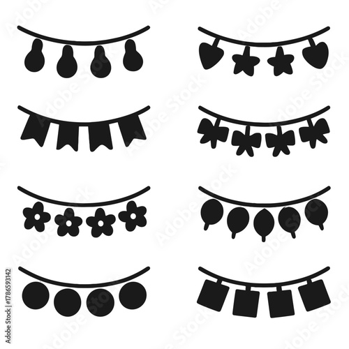 Festive string art: decorative banner set with various shapes and designs