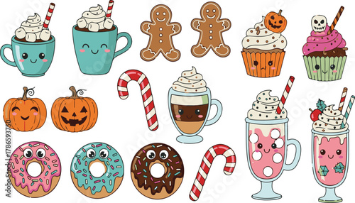 Kawaii holiday treats and drinks collection hot chocolate