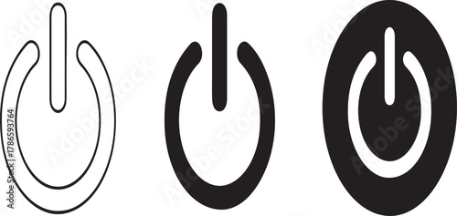 Power symbol icon variations outline filled circle