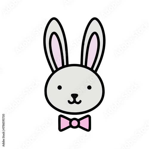 Rabbit Head Wearing Pink Bow Tie on Plain Background