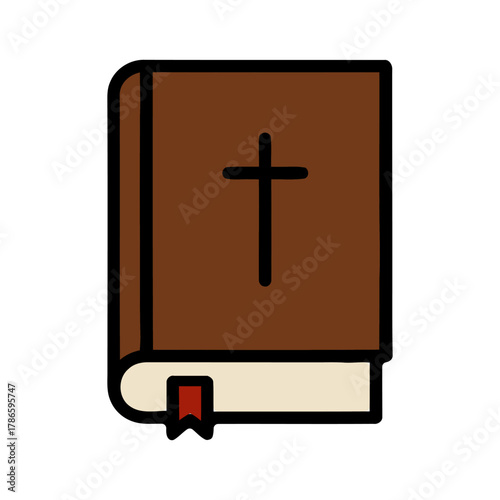 Illustration of a Closed Holy Book with Brown Cover and a Cross