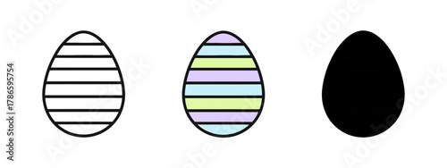 Three Eggs Decorated with Stripes on a White Background
