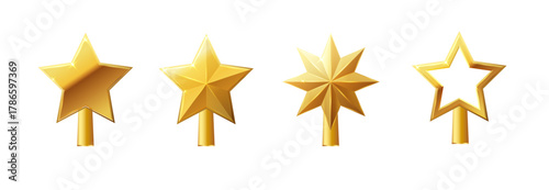 Christmas gold tree topper vector. 3d realistic golden star decoration in , decorative traditional shiny design for top of Xmas pine tree. Vector