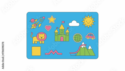 A childs playful vision board filled with drawings stickers and colorful outs representing their dreams and aspirations.