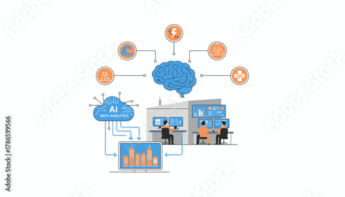 An emergency response center utilizing data analytics and AI to predict and manage urban crises like natural disasters or health emergencies.