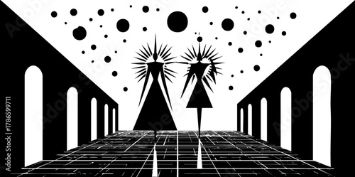 Abstract Starburst Figures in Geometric Hallway