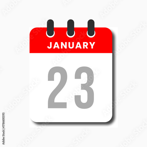 Flat vector icon of January 23 calendar, minimalist design for productivity concept.