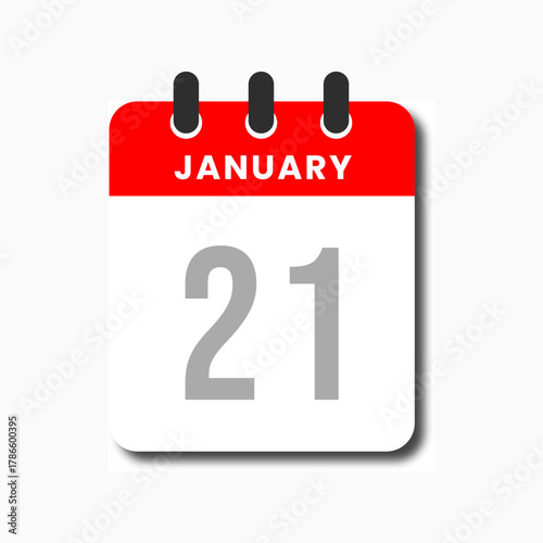 Flat minimalist calendar icon for January 21, perfect for planner and schedule UI.