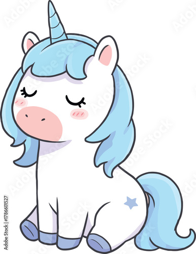 Cute cartoon sitting unicorn illustration