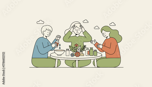 A wellness retreat where participants engage in a group workshop on mixing and using essential oils for relaxation.