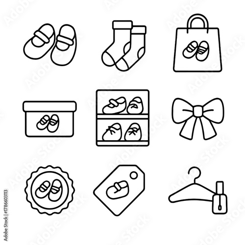 Baby shoes outline icons set for shopping, gifts, and fashion