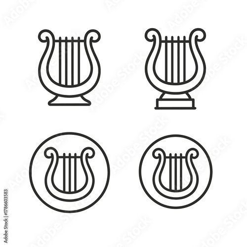 Minimalist lyre designs: elegant musical instrument icons for creative projects